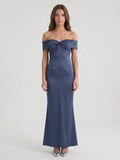 Stormy Satin Mermaid Off-the-Shoulder Back Zip Floor-Length Bridesmaid Dress - Curvevia