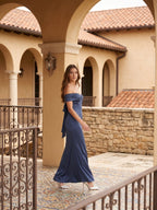 Stormy Satin Mermaid Off-the-Shoulder Back Zip Floor-Length Bridesmaid Dress - Curvevia