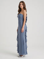 Stormy Chiffon A-Line Straight Neck Back Zip Floor-Length Bridesmaid Dress with Bow - Curvevia