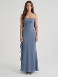 Stormy Chiffon A-Line Straight Neck Back Zip Floor-Length Bridesmaid Dress with Bow - Curvevia