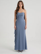 Stormy Chiffon A-Line Straight Neck Back Zip Floor-Length Bridesmaid Dress with Bow - Curvevia