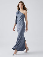 Stormy Satin Trumpet One Shoulder Back Zip Floor-Length Bridesmaid Dress with Bow - Curvevia