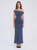 Stormy Stretch Knit Mermaid Off-the-Shoulder Side Zip Floor-Length Bridesmaid Dress - Curvevia