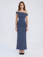 Stormy Stretch Knit Mermaid Off-the-Shoulder Side Zip Floor-Length Bridesmaid Dress - Curvevia