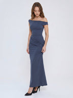 Stormy Stretch Knit Mermaid Off-the-Shoulder Side Zip Floor-Length Bridesmaid Dress - Curvevia