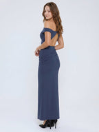 Stormy Stretch Knit Mermaid Off-the-Shoulder Side Zip Floor-Length Bridesmaid Dress - Curvevia