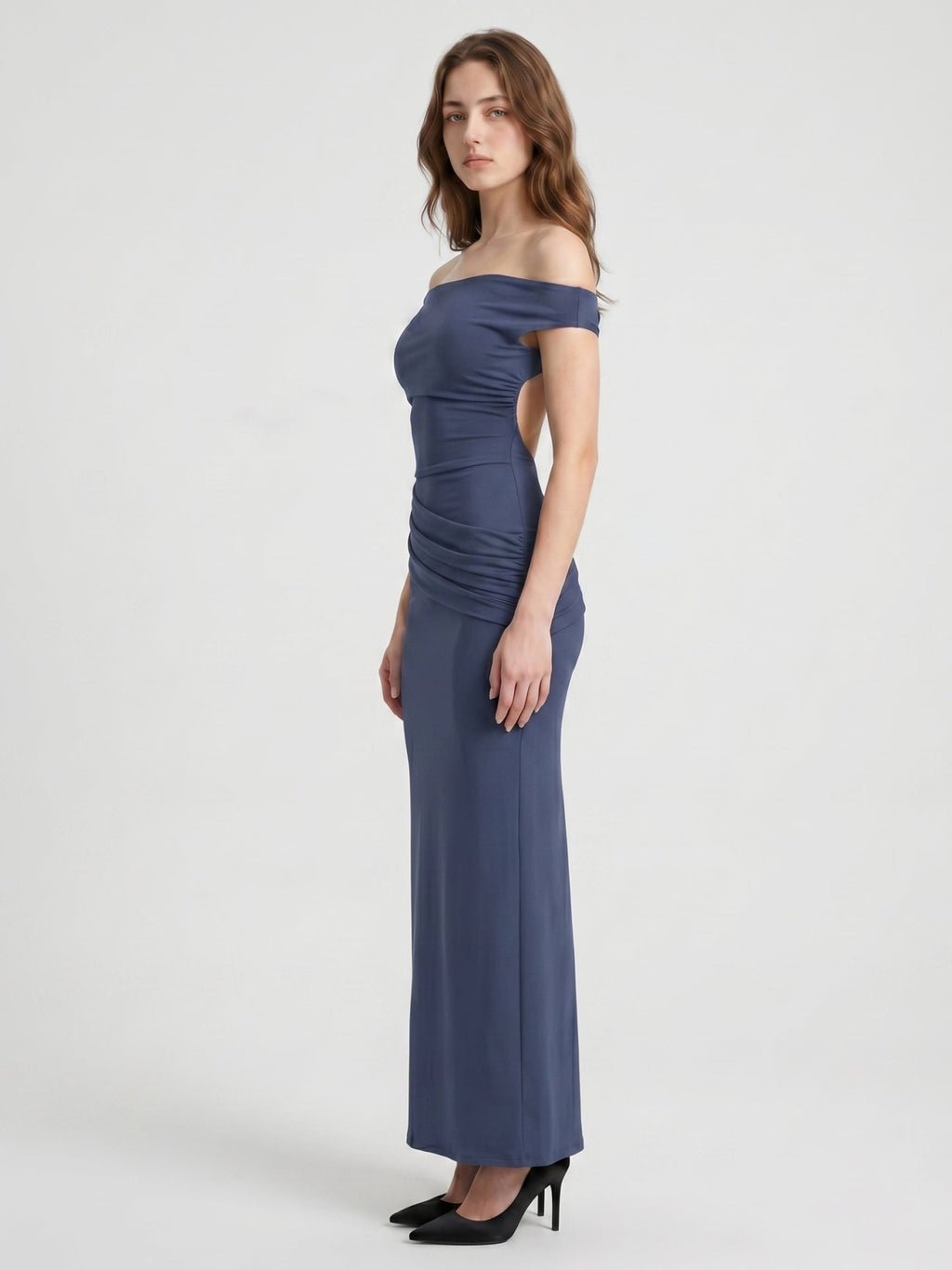 Stormy Stretch Knit Mermaid Off-the-Shoulder Side Zip Floor-Length Bridesmaid Dress - Curvevia