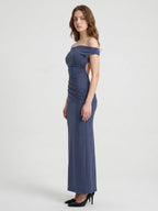 Stormy Stretch Knit Mermaid Off-the-Shoulder Side Zip Floor-Length Bridesmaid Dress - Curvevia
