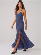 Stormy Stretch Knit Mermaid Sweetheart Backless Floor-Length Bridesmaid Dress - Curvevia