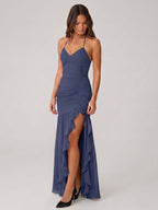Stormy Stretch Knit Mermaid Sweetheart Backless Floor-Length Bridesmaid Dress - Curvevia