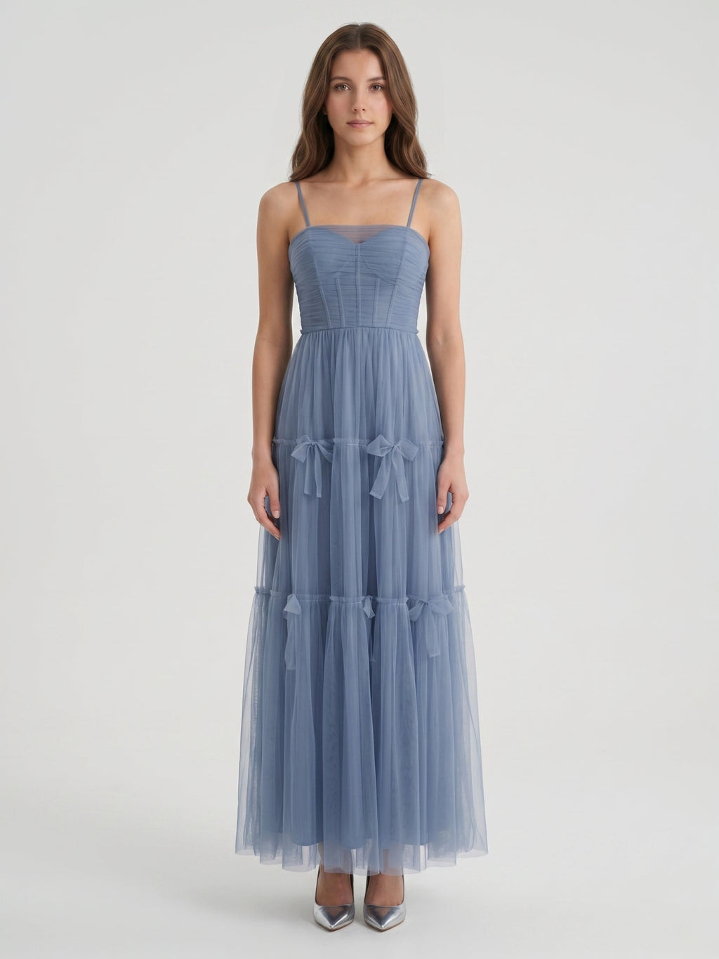Stormy Tulle A-Line Square Neck Back Zip Floor-Length Bridesmaid Dress - Curvevia