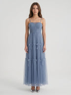 Stormy Tulle A-Line Square Neck Back Zip Floor-Length Bridesmaid Dress - Curvevia