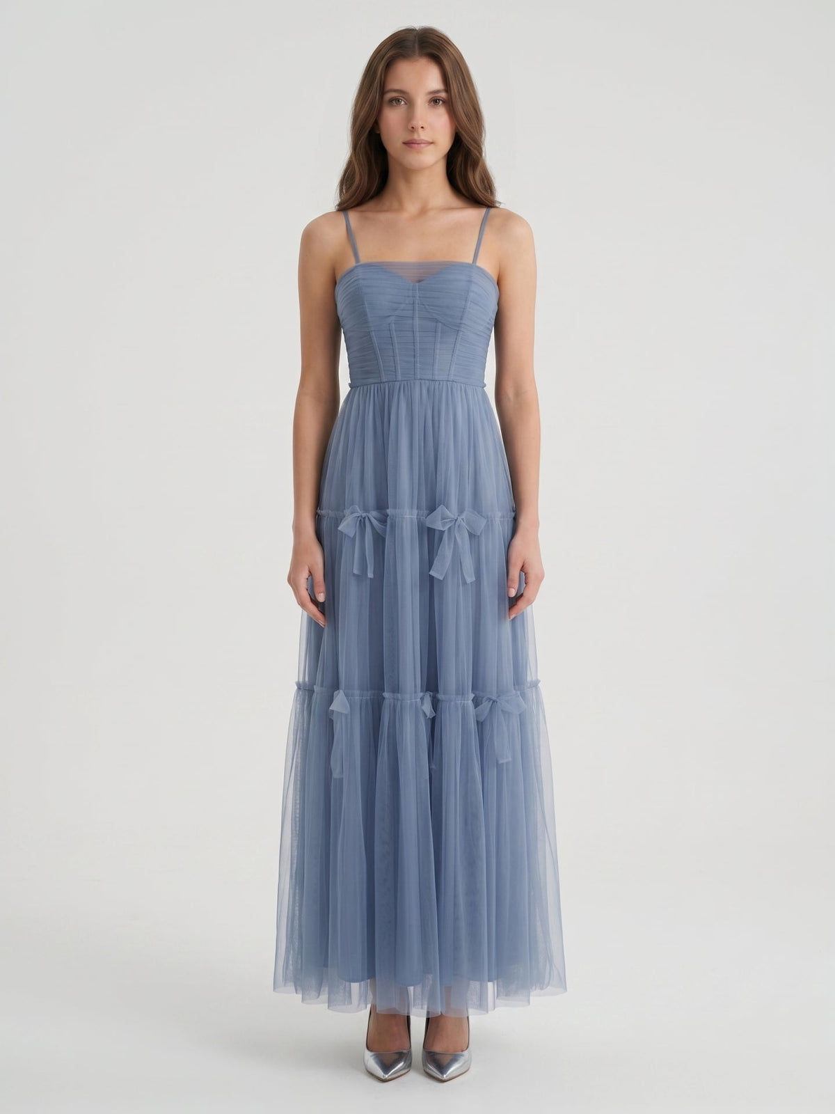 Stormy Tulle A-Line Square Neck Back Zip Floor-Length Bridesmaid Dress - Curvevia
