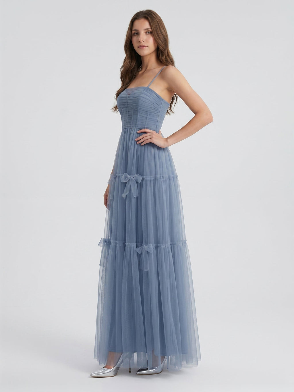 Stormy Tulle A-Line Square Neck Back Zip Floor-Length Bridesmaid Dress - Curvevia