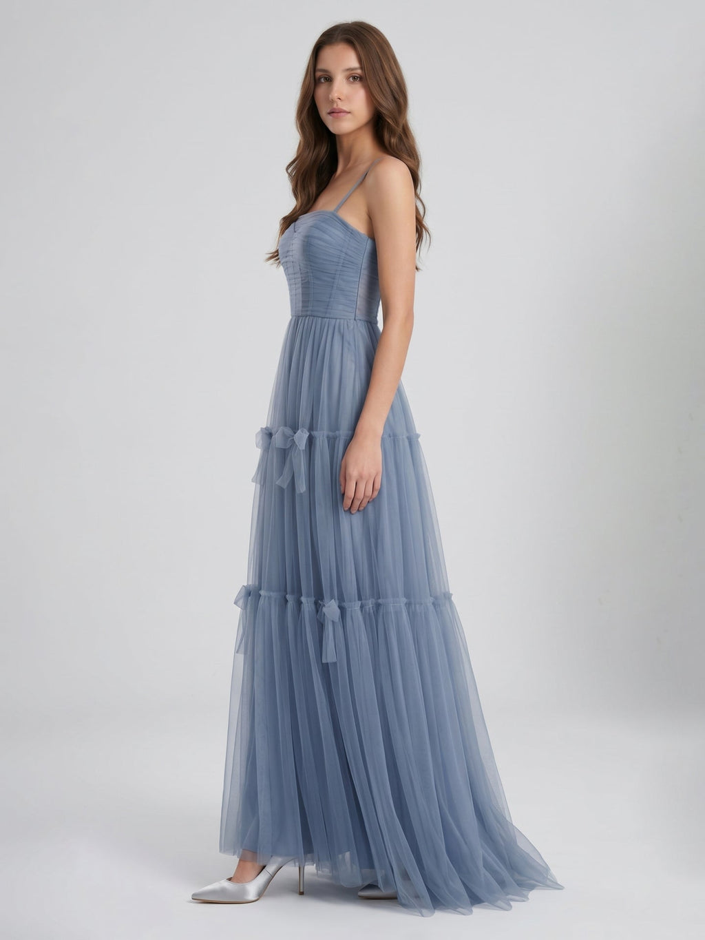 Stormy Tulle A-Line Square Neck Back Zip Floor-Length Bridesmaid Dress - Curvevia