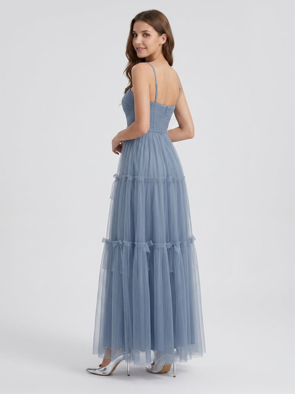 Stormy Tulle A-Line Square Neck Back Zip Floor-Length Bridesmaid Dress - Curvevia
