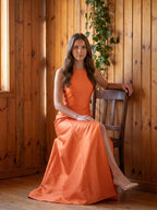 Striking Orange Satin Trumpet Scoop Neck Keyhole Back Floor-Length Bridesmaid Dress with Bow - Curvevia
