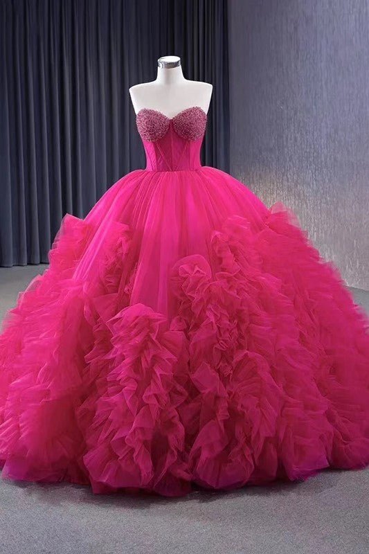 Quinceanera Dress Evening Dresses Sweep Train Sleeveless Pleated Ball Gown - Curvevia