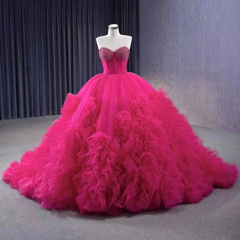 Quinceanera Dress Evening Dresses Sweep Train Sleeveless Pleated Ball Gown - Curvevia