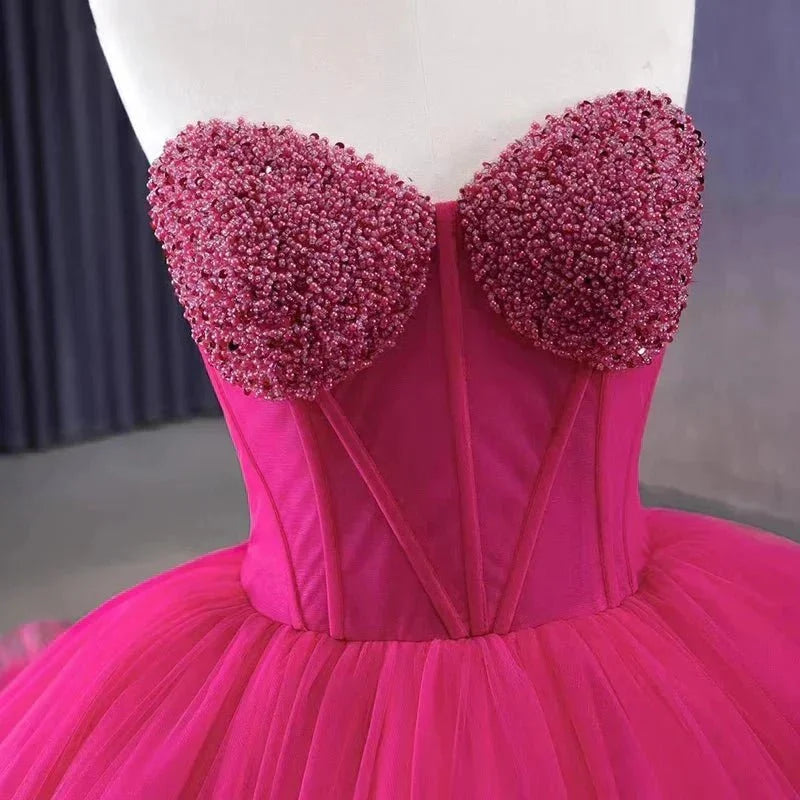 Quinceanera Dress Evening Dresses Sweep Train Sleeveless Pleated Ball Gown - Curvevia