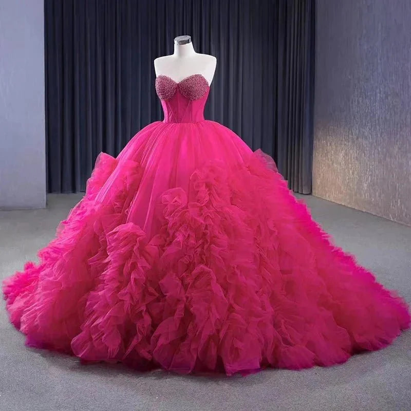 Quinceanera Dress Evening Dresses Sweep Train Sleeveless Pleated Ball Gown - Curvevia
