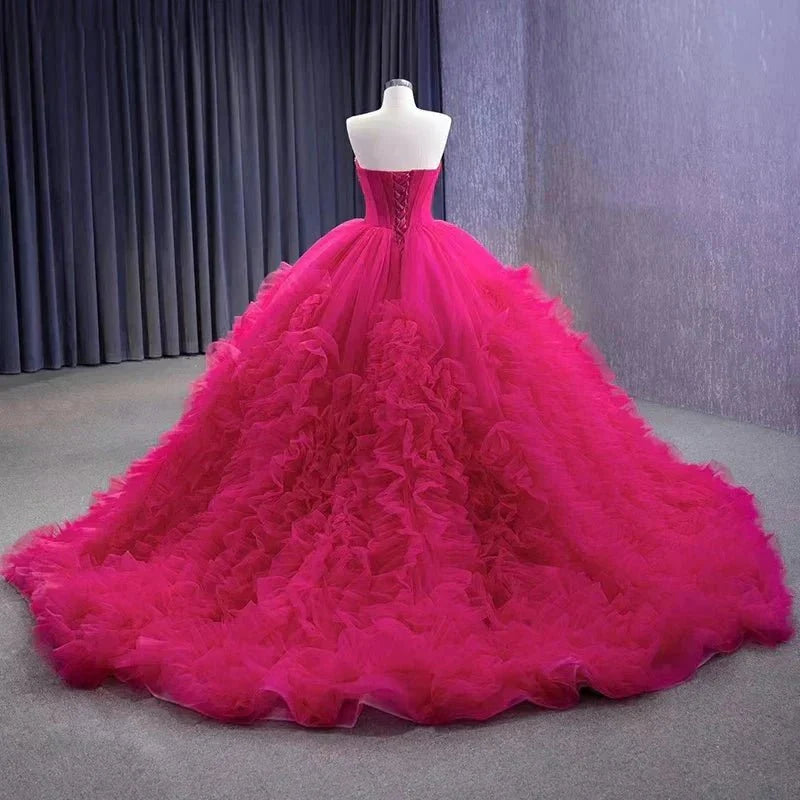 Quinceanera Dress Evening Dresses Sweep Train Sleeveless Pleated Ball Gown - Curvevia