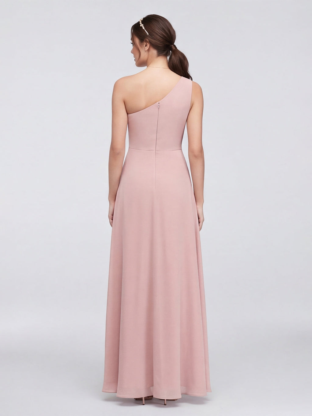 Sweet & Flowy Dusty Rose Chiffon A-Line One Shoulder Ankle-Length Bridesmaid Dress with Minimalist Design - Curvevia