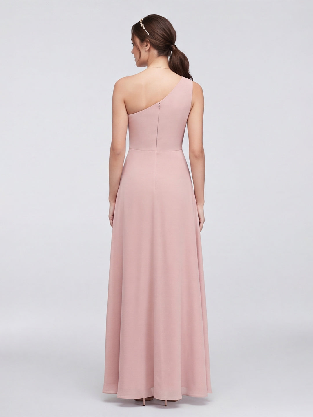 Sweet & Flowy Dusty Rose Chiffon A-Line One Shoulder Ankle-Length Bridesmaid Dress with Minimalist Design - Curvevia