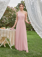 Sweet & Flowy Dusty Rose Chiffon A-Line One Shoulder Ankle-Length Bridesmaid Dress with Minimalist Design - Curvevia