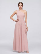 Sweet & Flowy Dusty Rose Chiffon A-Line One Shoulder Ankle-Length Bridesmaid Dress with Minimalist Design - Curvevia