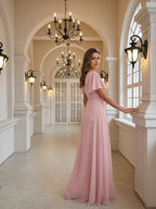Sweet & Flowy Dusty Rose Chiffon A-Line V-Neck Ankle-Length Bridesmaid Dress with Minimalist Design - Curvevia