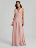 Sweet & Flowy Dusty Rose Chiffon Empire V-Neck Ankle-Length Bridesmaid Dress with Minimalist Design - Curvevia