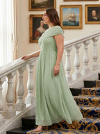 Sweet & Flowy Dusty Sage Chiffon A-Line One Shoulder Back Zip Ankle-Length Plus Size Bridesmaid Dress - Curvevia