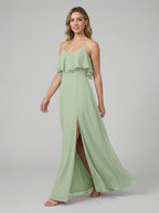 Sweet & Flowy Dusty Sage Chiffon A-Line Sweetheart V-Back Ankle-Length Bridesmaid Dress - Curvevia