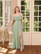 Sweet & Flowy Dusty Sage Chiffon A-Line Sweetheart V-Back Ankle-Length Bridesmaid Dress - Curvevia