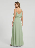 Sweet & Flowy Dusty Sage Chiffon A-Line Sweetheart V-Back Ankle-Length Bridesmaid Dress - Curvevia