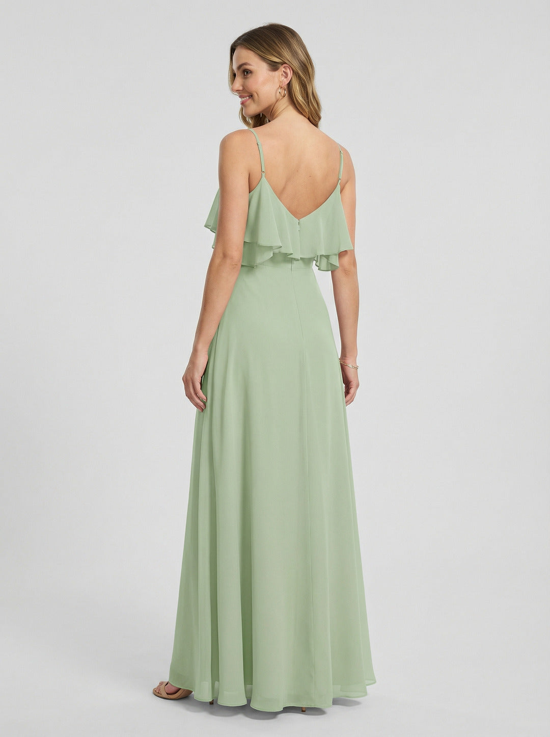 Sweet & Flowy Dusty Sage Chiffon A-Line Sweetheart V-Back Ankle-Length Bridesmaid Dress - Curvevia