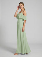 Sweet & Flowy Dusty Sage Chiffon A-Line Sweetheart V-Back Ankle-Length Bridesmaid Dress - Curvevia