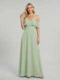 Sweet & Flowy Dusty Sage Chiffon A-Line Sweetheart V-Back Ankle-Length Bridesmaid Dress - Curvevia