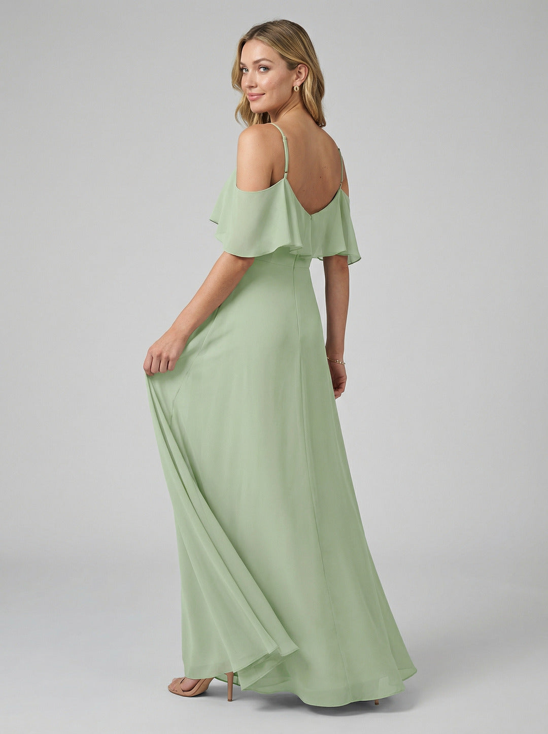 Sweet & Flowy Dusty Sage Chiffon A-Line Sweetheart V-Back Ankle-Length Bridesmaid Dress - Curvevia