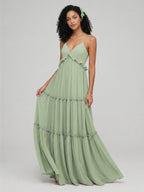 Sweet & Flowy Dusty Sage Chiffon Empire Sweetheart Ankle-Length Bridesmaid Dress with Minimalist Design - Curvevia