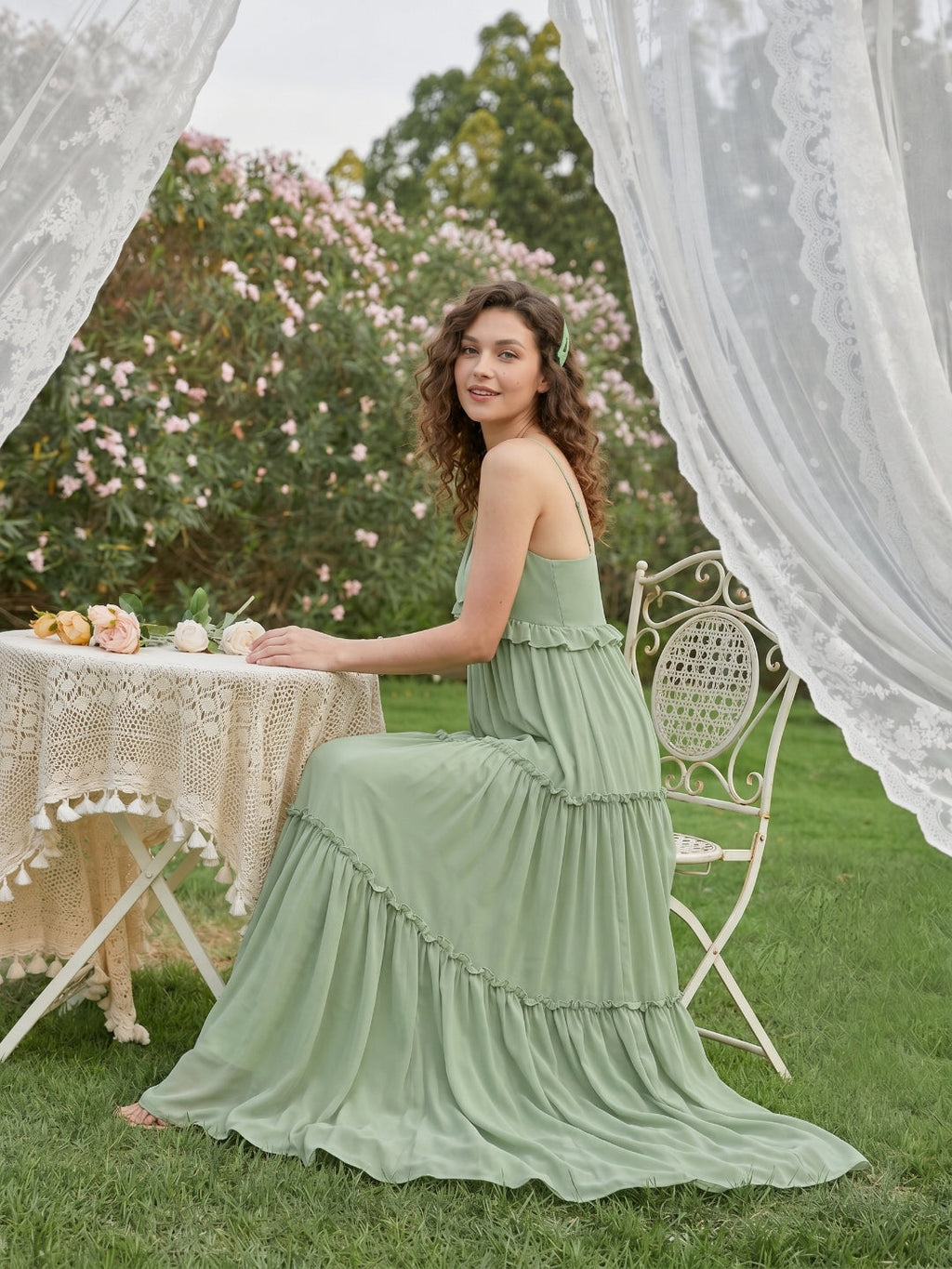 Sweet & Flowy Dusty Sage Chiffon Empire Sweetheart Ankle-Length Bridesmaid Dress with Minimalist Design - Curvevia