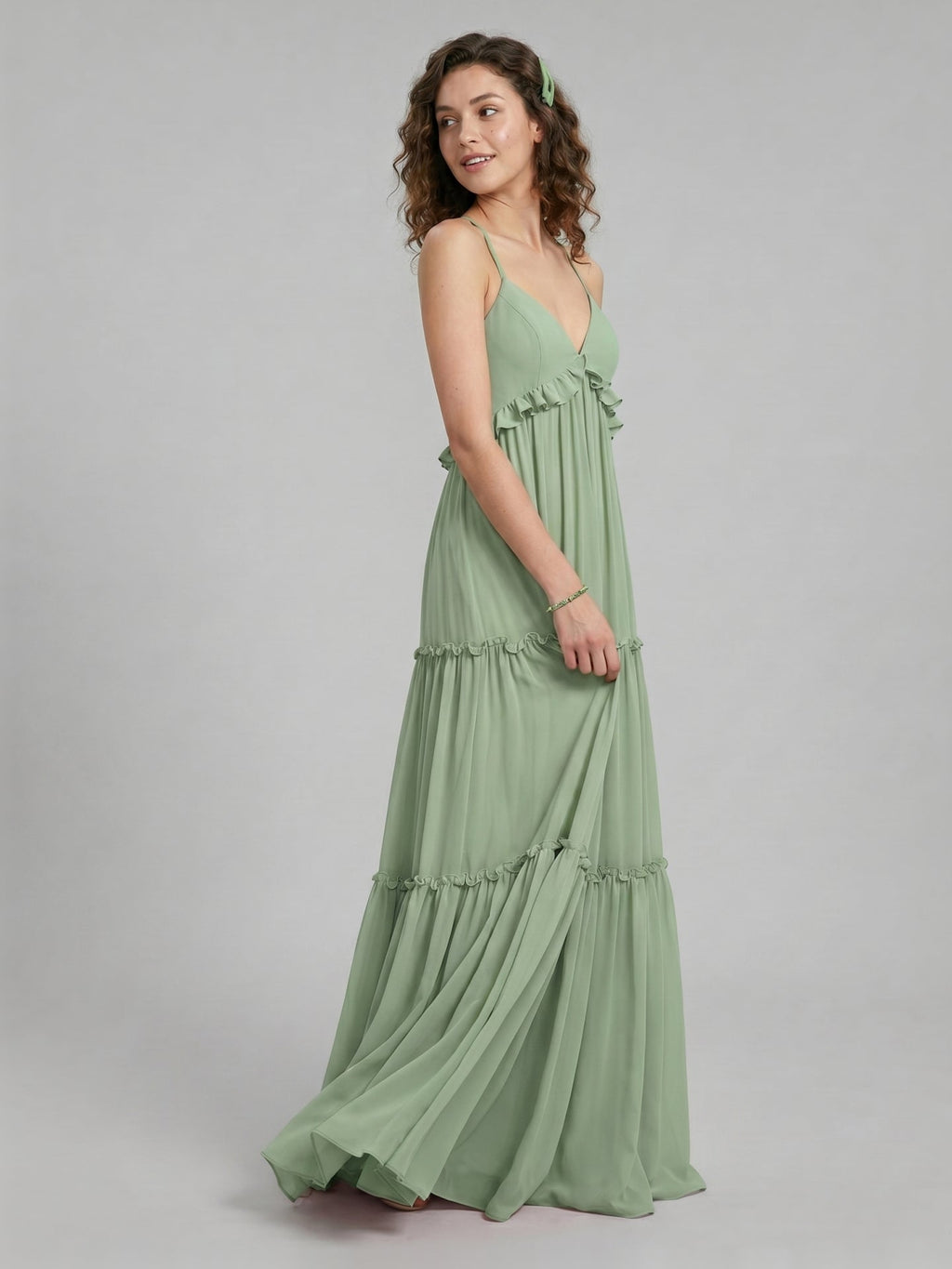 Sweet & Flowy Dusty Sage Chiffon Empire Sweetheart Ankle-Length Bridesmaid Dress with Minimalist Design - Curvevia