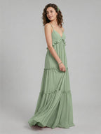 Sweet & Flowy Dusty Sage Chiffon Empire Sweetheart Ankle-Length Bridesmaid Dress with Minimalist Design - Curvevia