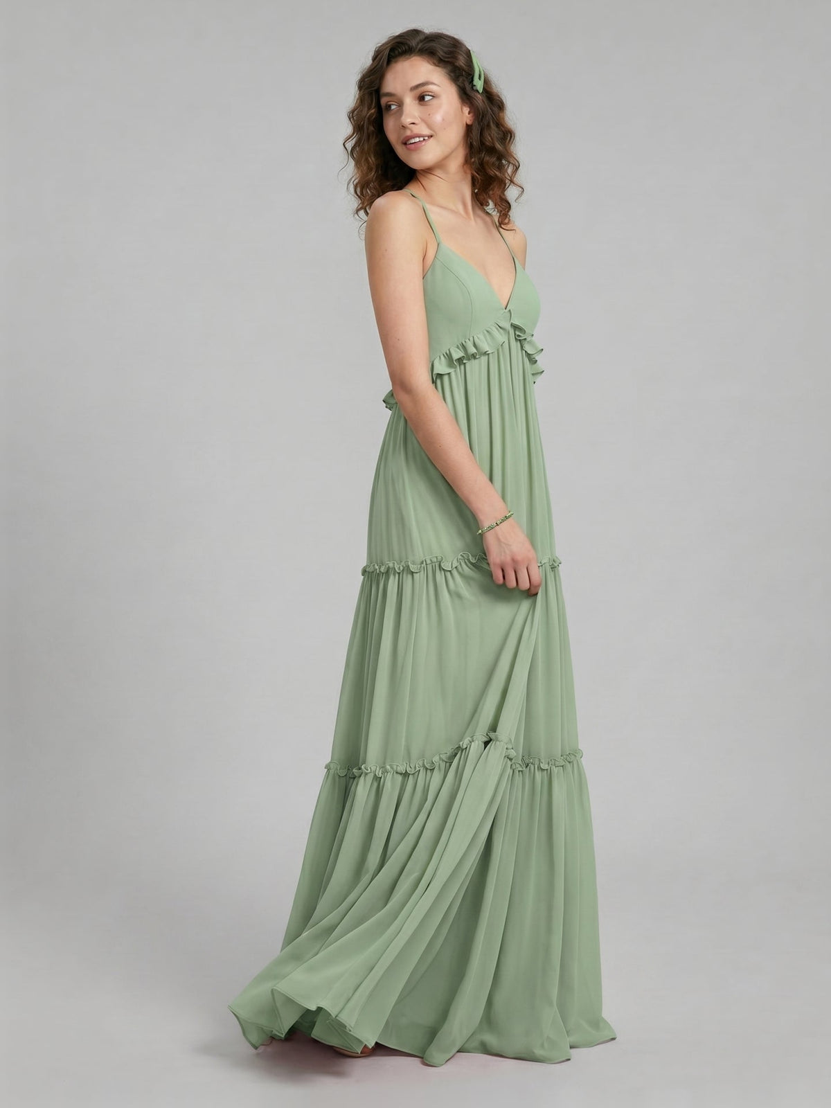 Sweet & Flowy Dusty Sage Chiffon Empire Sweetheart Ankle-Length Bridesmaid Dress with Minimalist Design - Curvevia
