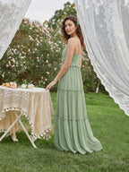Sweet & Flowy Dusty Sage Chiffon Empire Sweetheart Ankle-Length Bridesmaid Dress with Minimalist Design - Curvevia