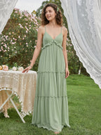 Sweet & Flowy Dusty Sage Chiffon Empire Sweetheart Ankle-Length Bridesmaid Dress with Minimalist Design - Curvevia