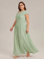 Sweet & Flowy Dusty Sage Chiffon A-Line One Shoulder Back Zip Ankle-Length Plus Size Bridesmaid Dress - Curvevia
