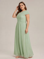 Sweet & Flowy Dusty Sage Chiffon A-Line One Shoulder Back Zip Ankle-Length Plus Size Bridesmaid Dress - Curvevia