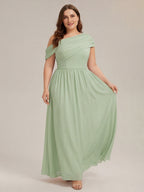 Sweet & Flowy Dusty Sage Chiffon A-Line One Shoulder Back Zip Ankle-Length Plus Size Bridesmaid Dress - Curvevia